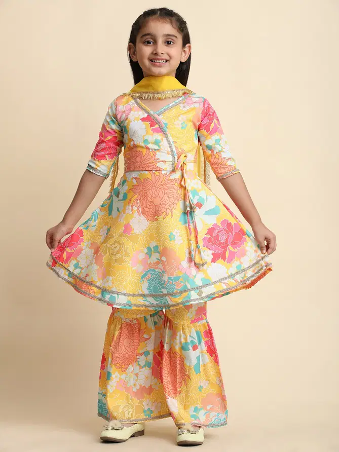 Pavitra Designers Rayon Kids Girls Wear Kurti Wirh Bottom Dupatta Wholesale Price